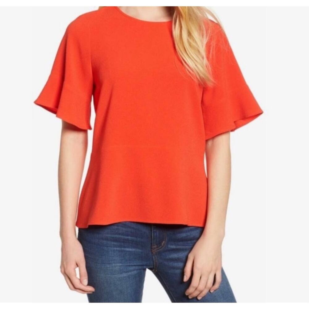 Madewell Textured Peplum Short Sleeve Keyhole Orange Blouse Women's Size M